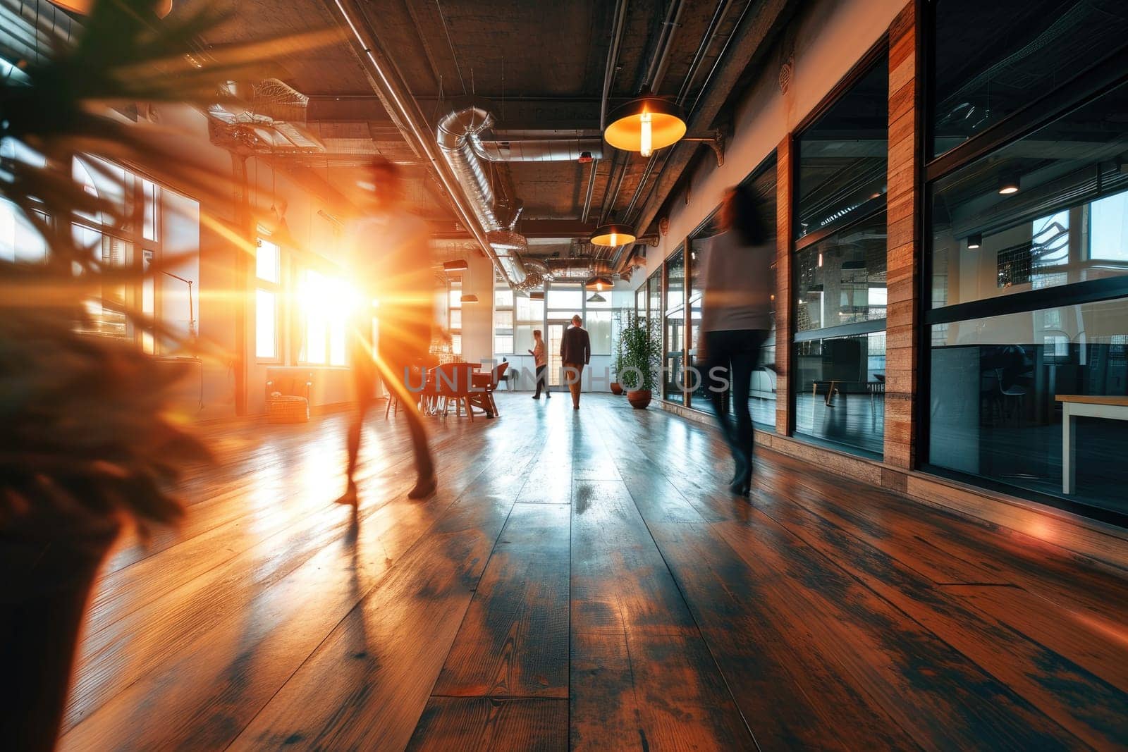 motion blur image of business people crowd walking at corporate office.