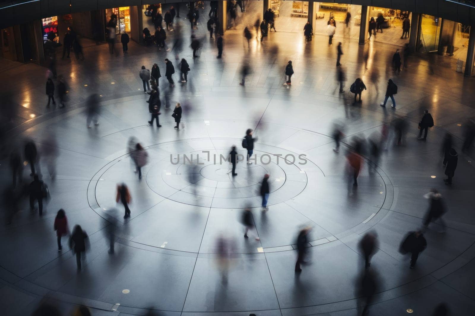 Photo From above view of Crown of people walking in motion blur.