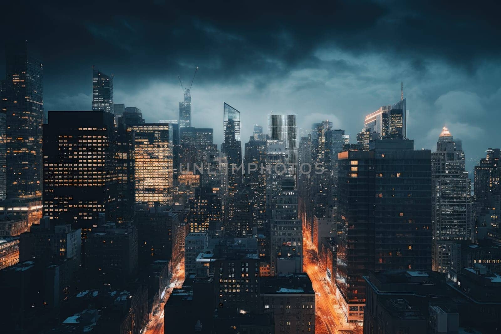 photograph of a cityscape nightlight skyline.