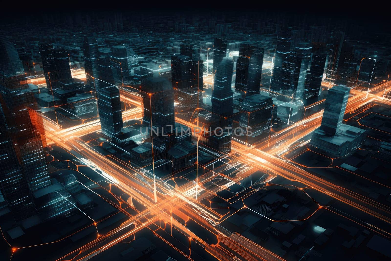City at night aerial view for time lapse photography for business banner by nijieimu