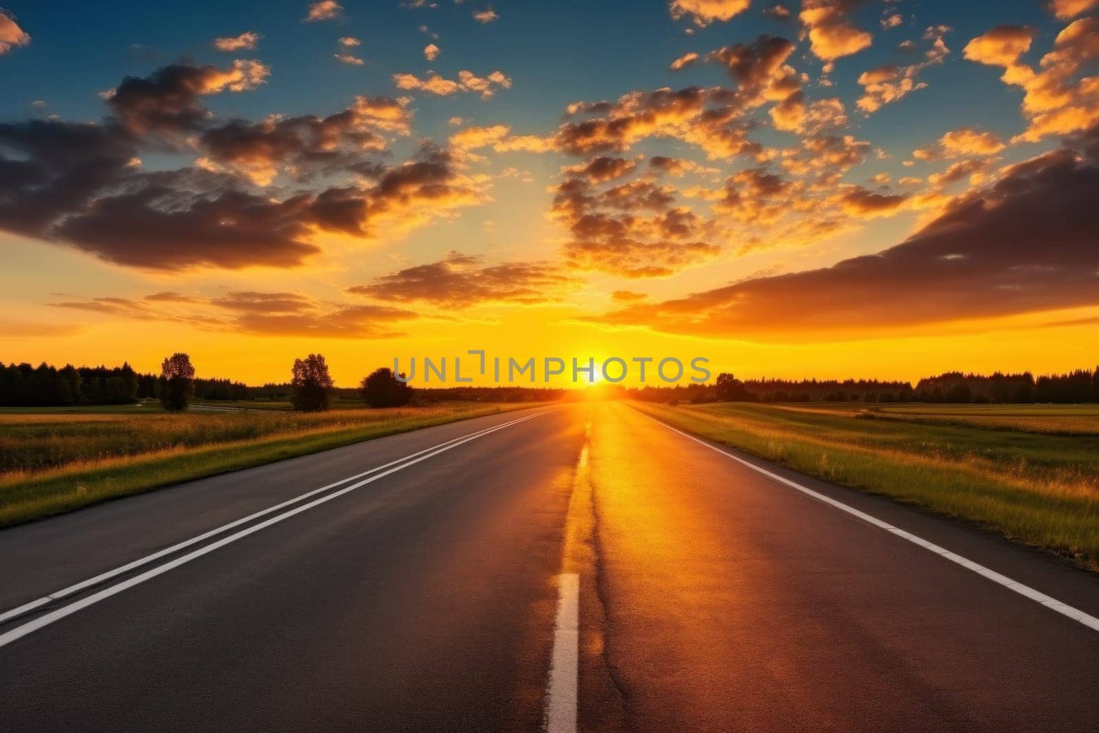 Empty asphalt road and beautiful sky at sunset.