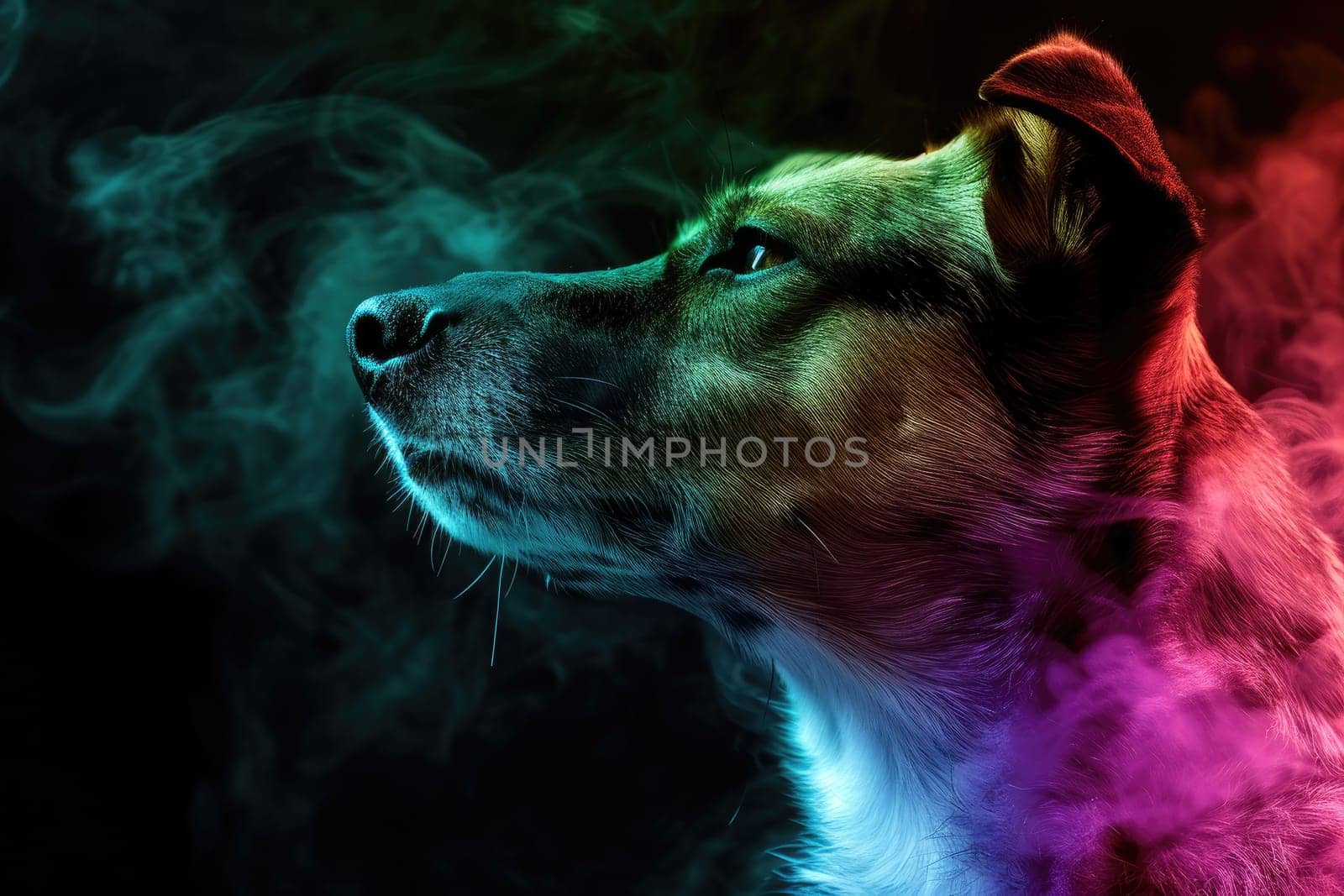 dog with rainbow smoky luminescent wallpaper.