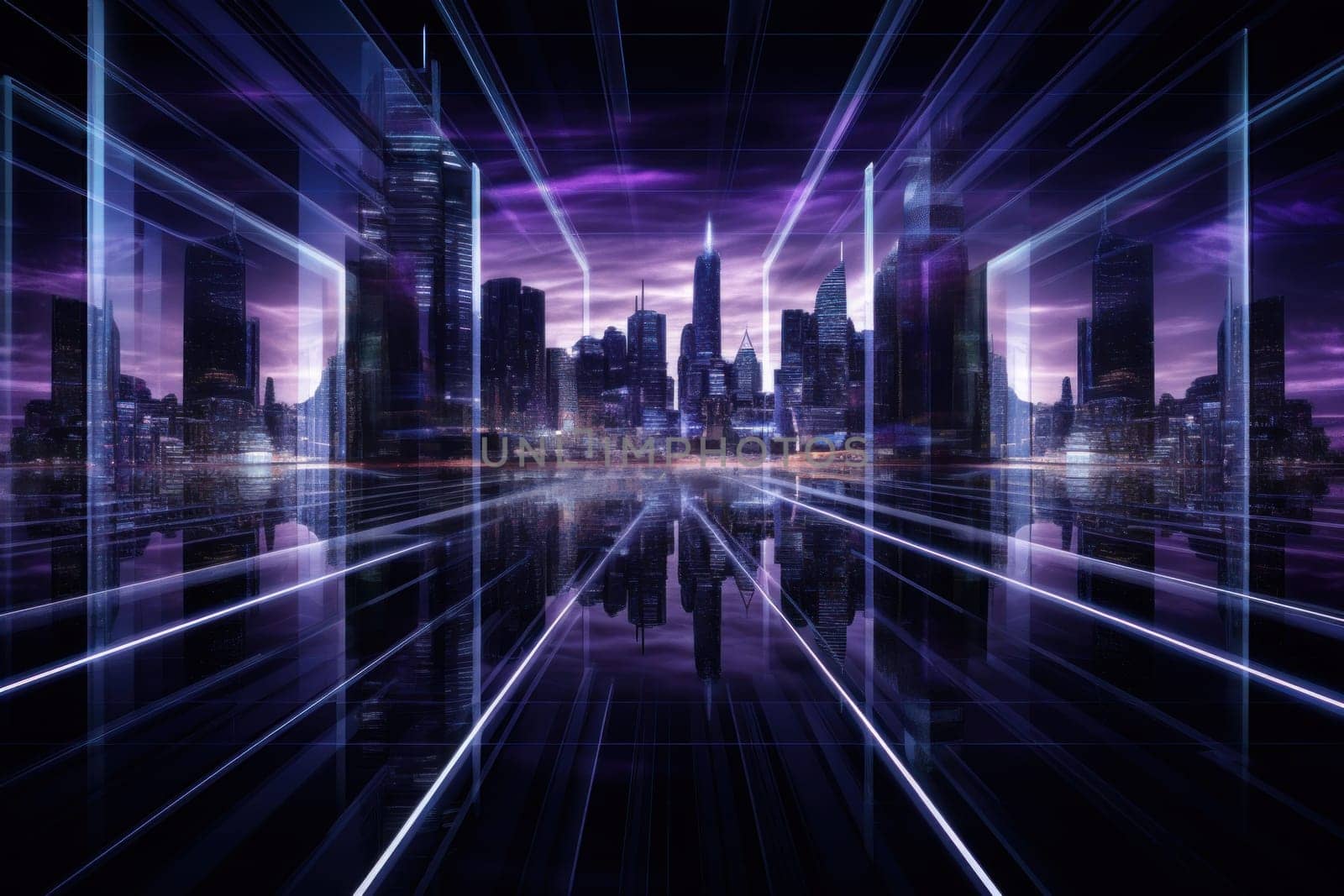 Futuristic High Speed Light Tail with Night City Background.