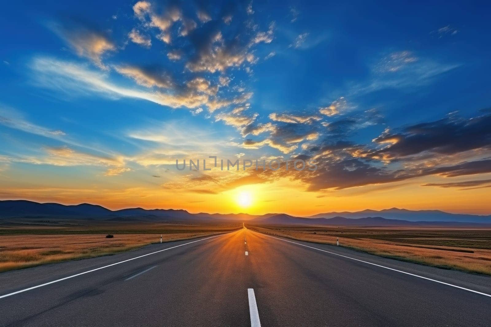 Empty asphalt road and beautiful sky at sunset.