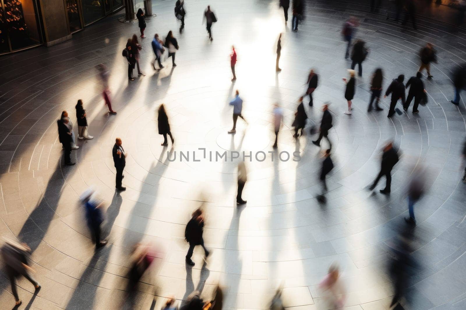 Photo From above view of Crown of people walking in motion blur by nijieimu