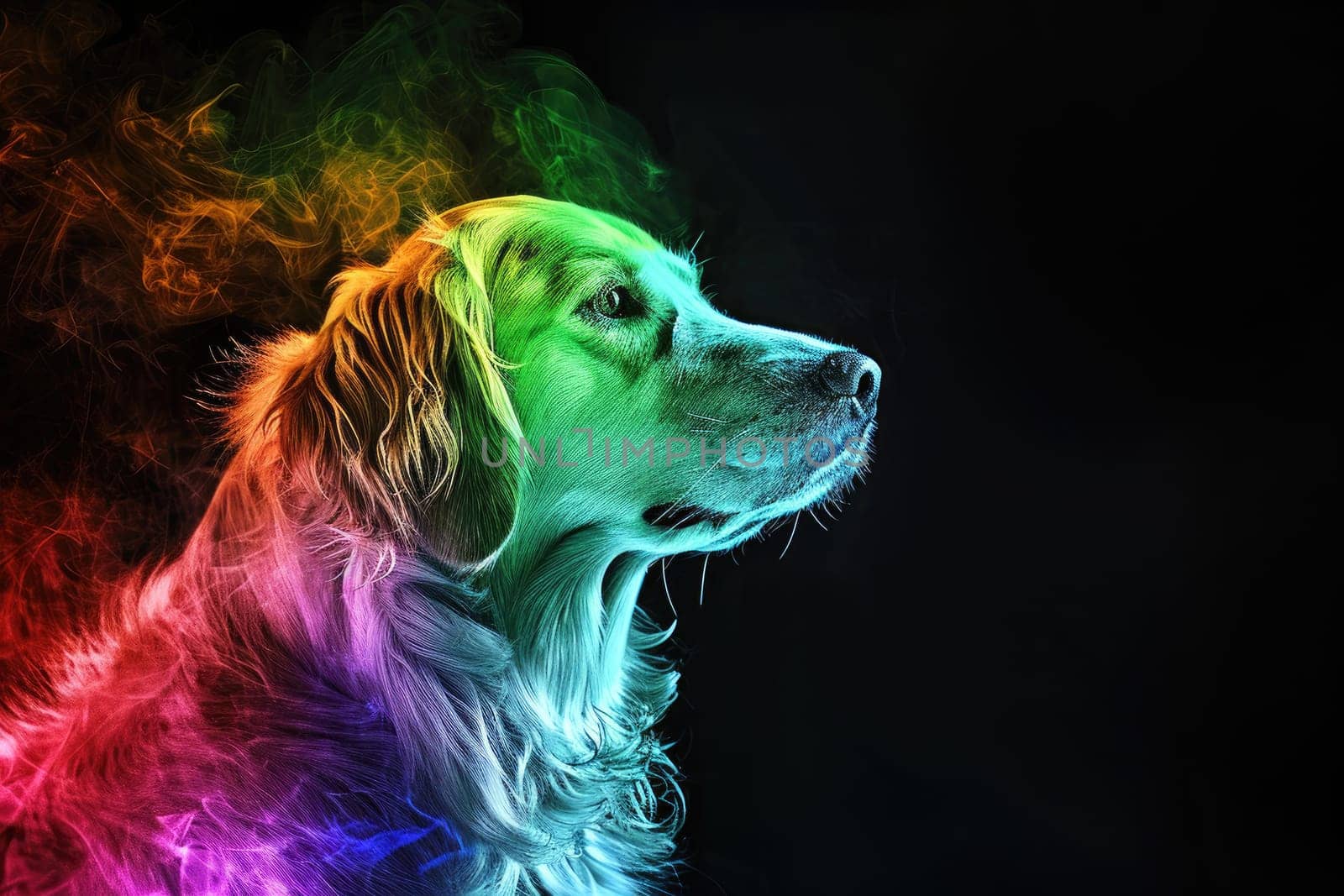 dog with rainbow smoky luminescent wallpaper.