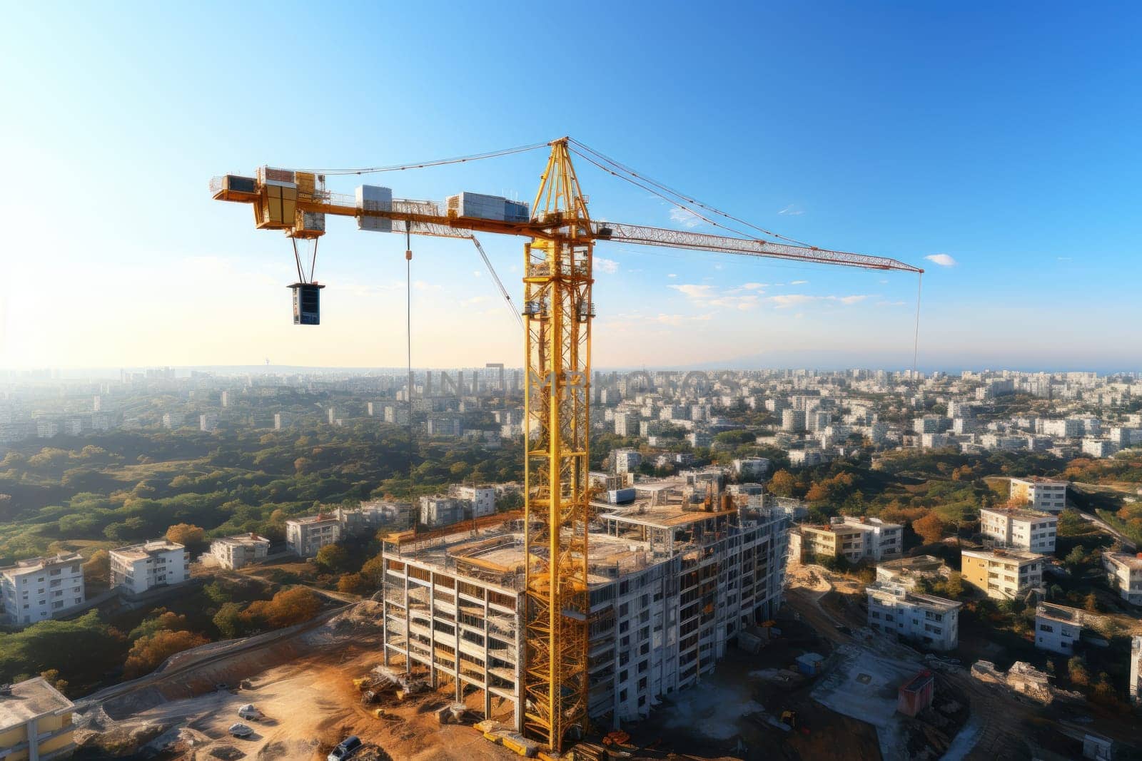 a crane at a construction site, a modern urban scene under construction, AI Generative by nijieimu