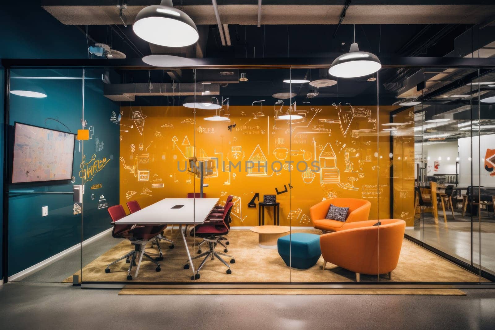 Photo of a creative office design with writable walls.