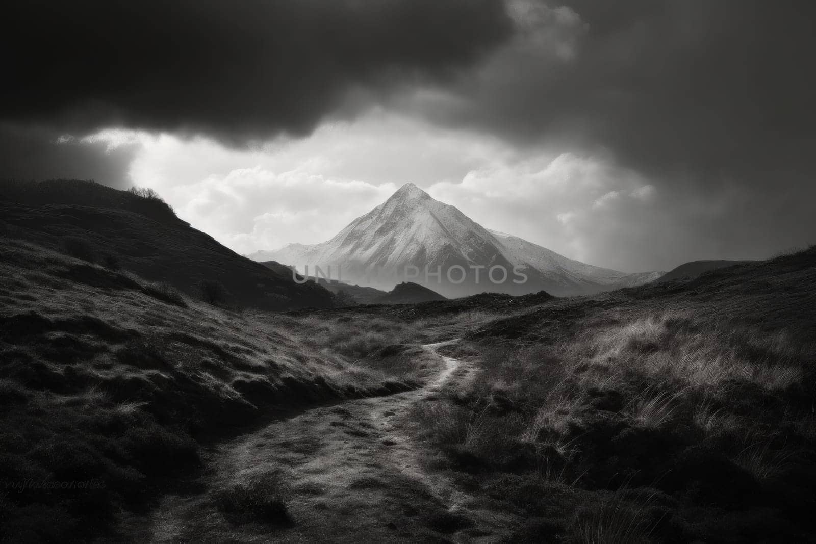 black and white photography of beautiful mountains.