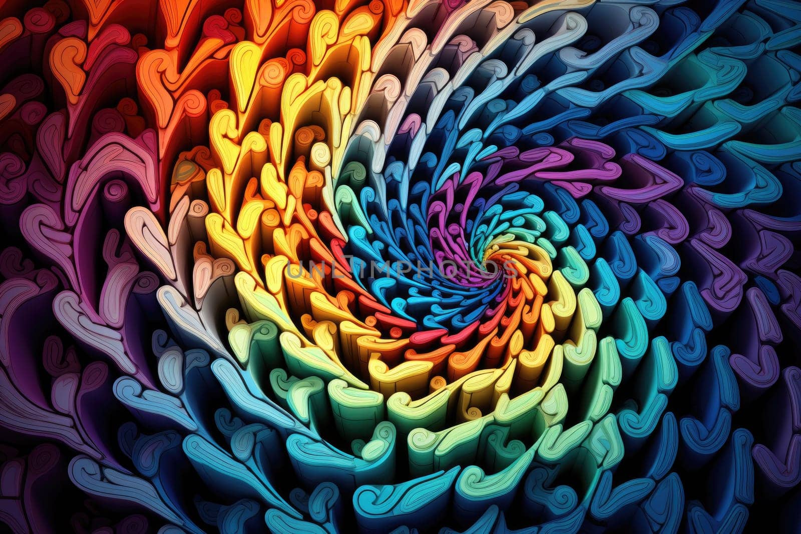 Abstract colorful spiral fractal, Spiral Nautilus Shell, Golden Ratio Symbol, AI Generative.