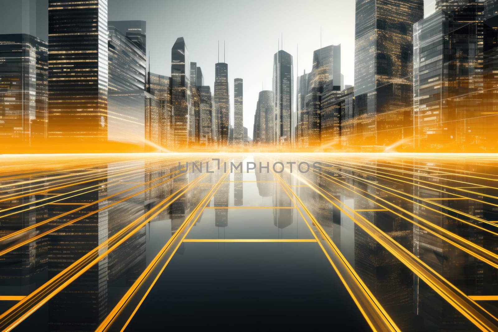 Futuristic High Speed Light Tail with Night City Background.