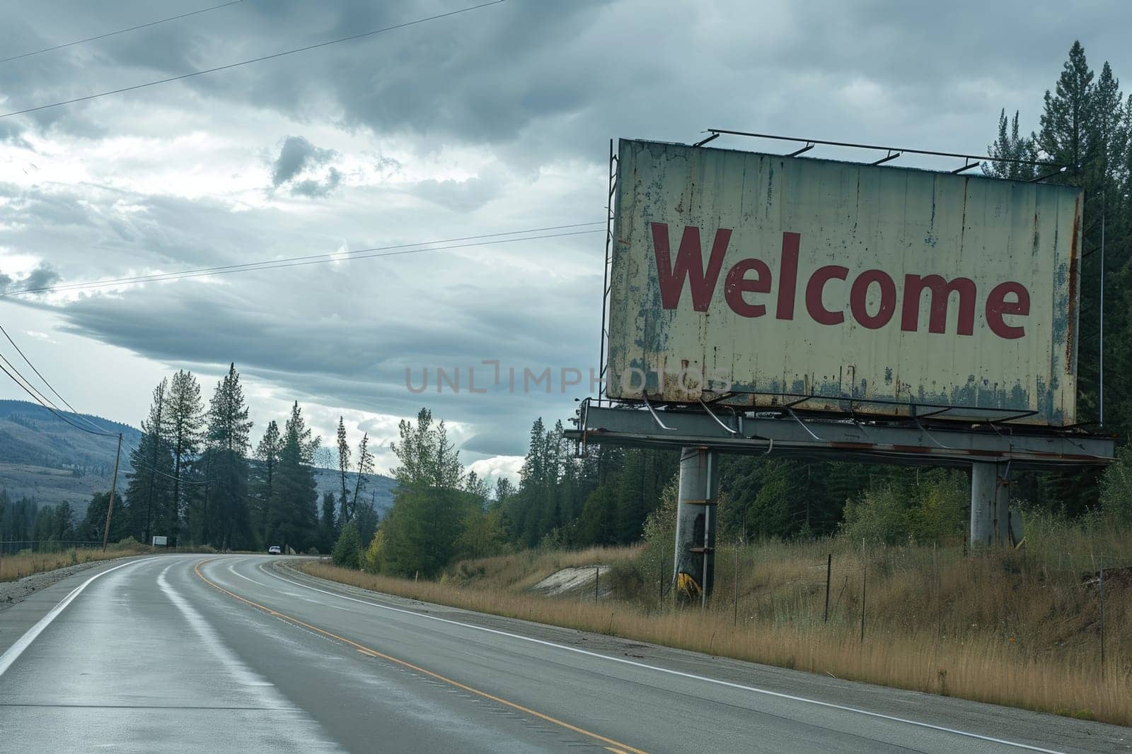 The word Welcome on road sign billboard, Welcome to Highway Road Sign by nijieimu