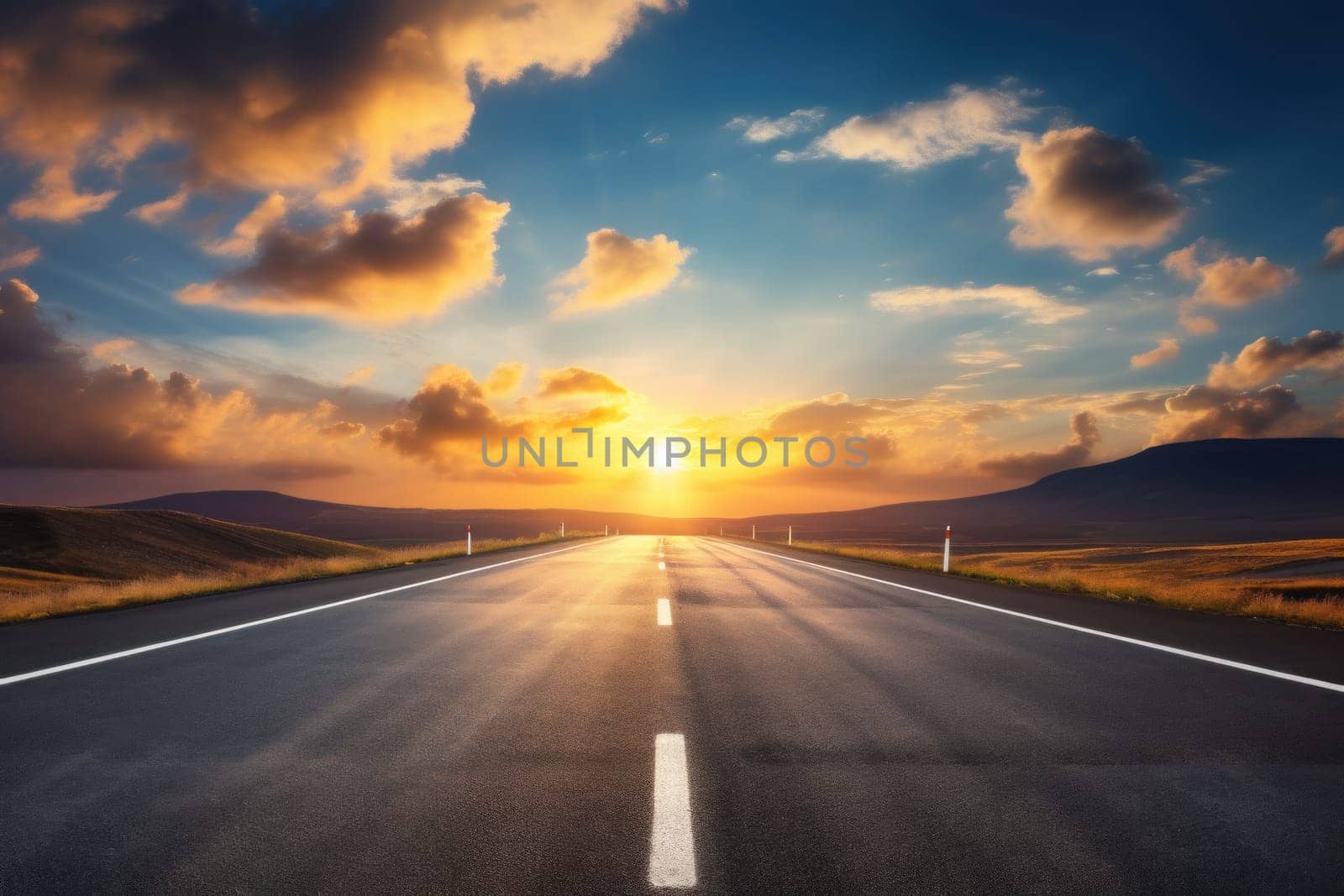 Empty asphalt road and beautiful sky at sunset.