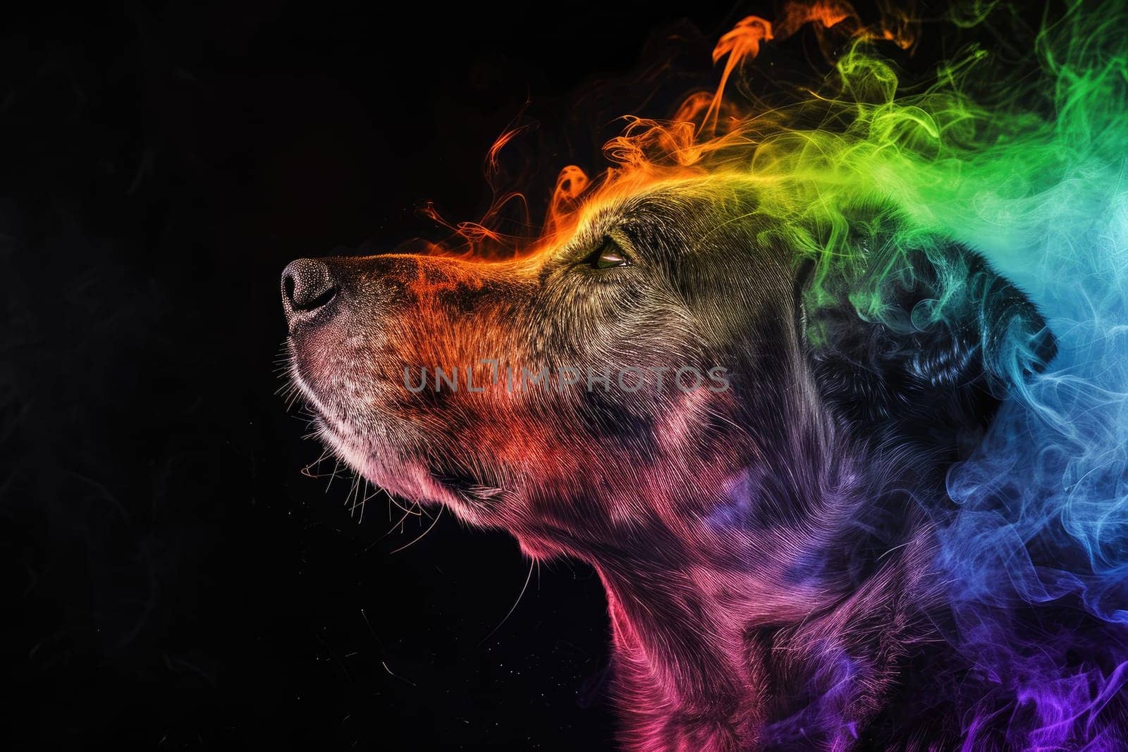 dog with rainbow smoky luminescent wallpaper by nijieimu