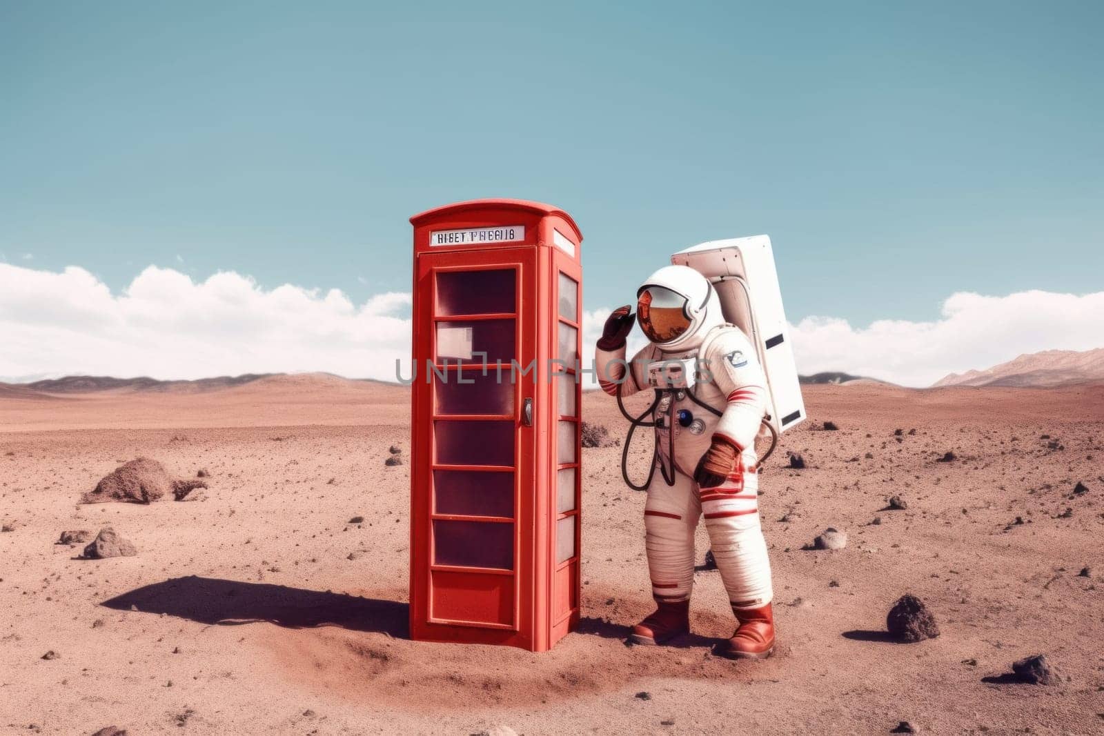 astronaut is making a telephone on planet.