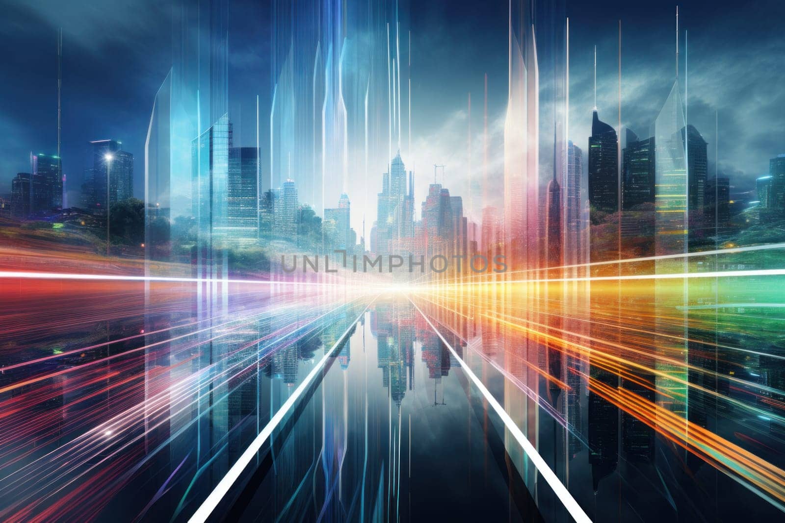 Futuristic High Speed Light Tail with Night City Background by nijieimu