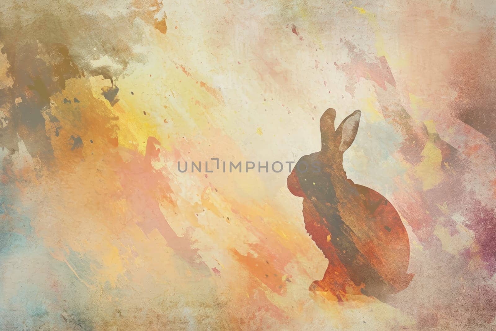 Adorable Easter Bunny With Easter Eggs, colorful Easter eggs, banner and wallpaper, watercolor.