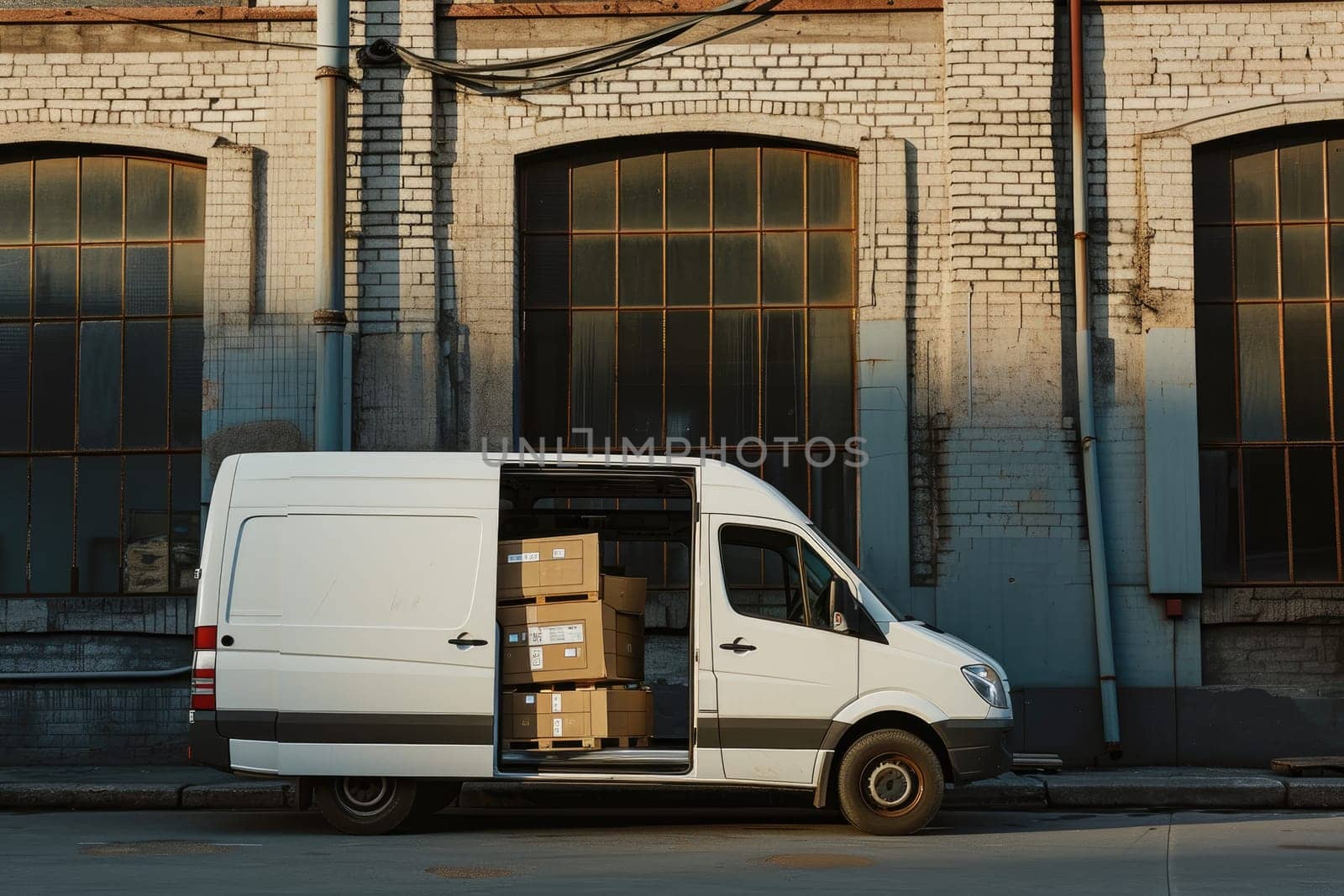 delivery van, commercial delivery vans with cardboard boxes, Logistics concept.