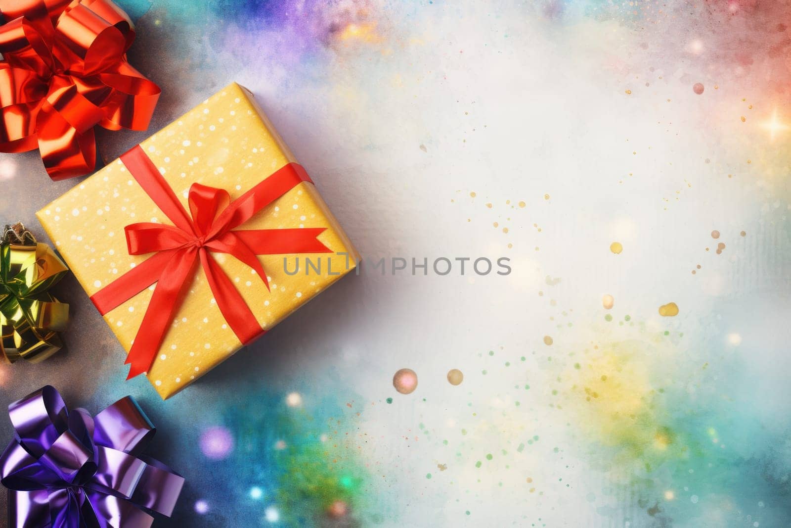Top view Merry Christmas and Happy Holidays greeting card, frame, banner.