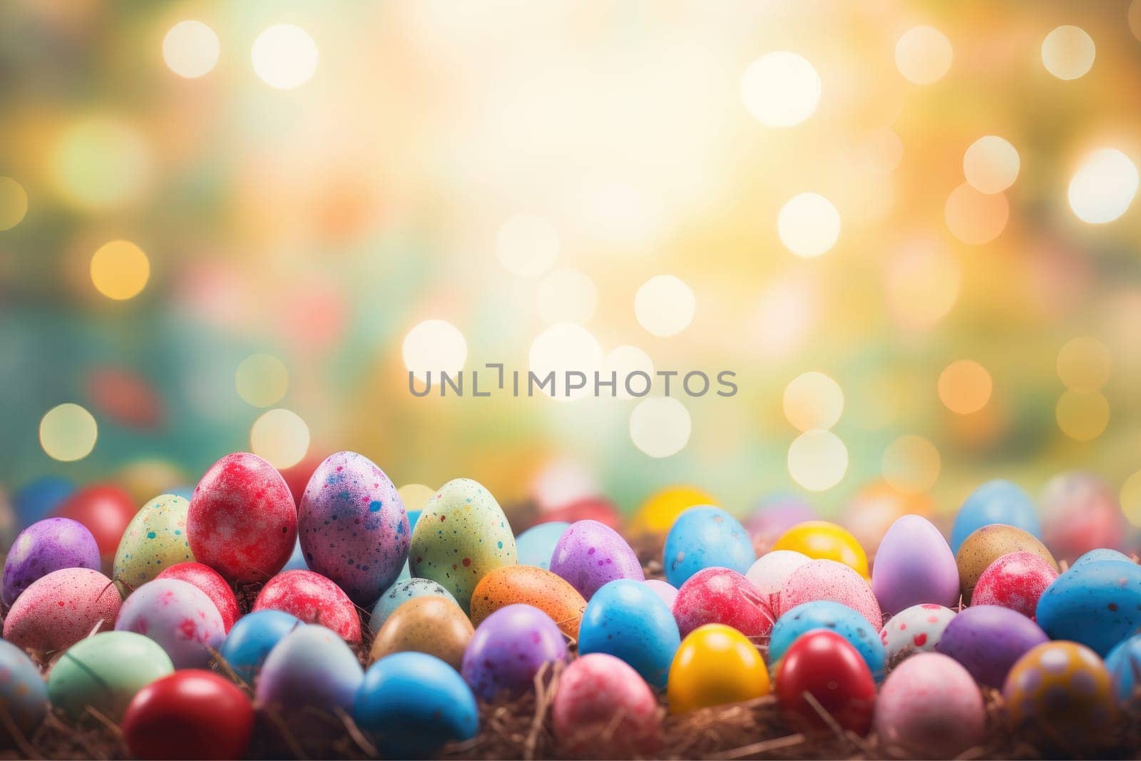 Colorful Easter Egg background with Copy space, AI Generative.