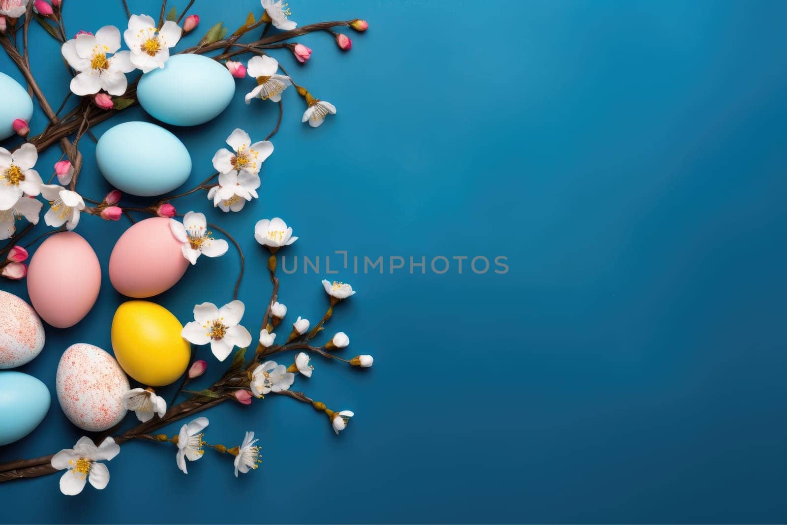 Colorful Easter Egg background with Copy space, AI Generative.