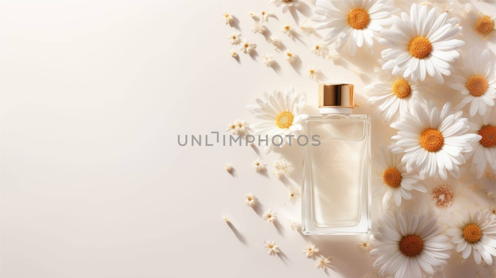 Mockup Perfume bottle with flower minimalism texture photography, Showcase Product, AI Generative.