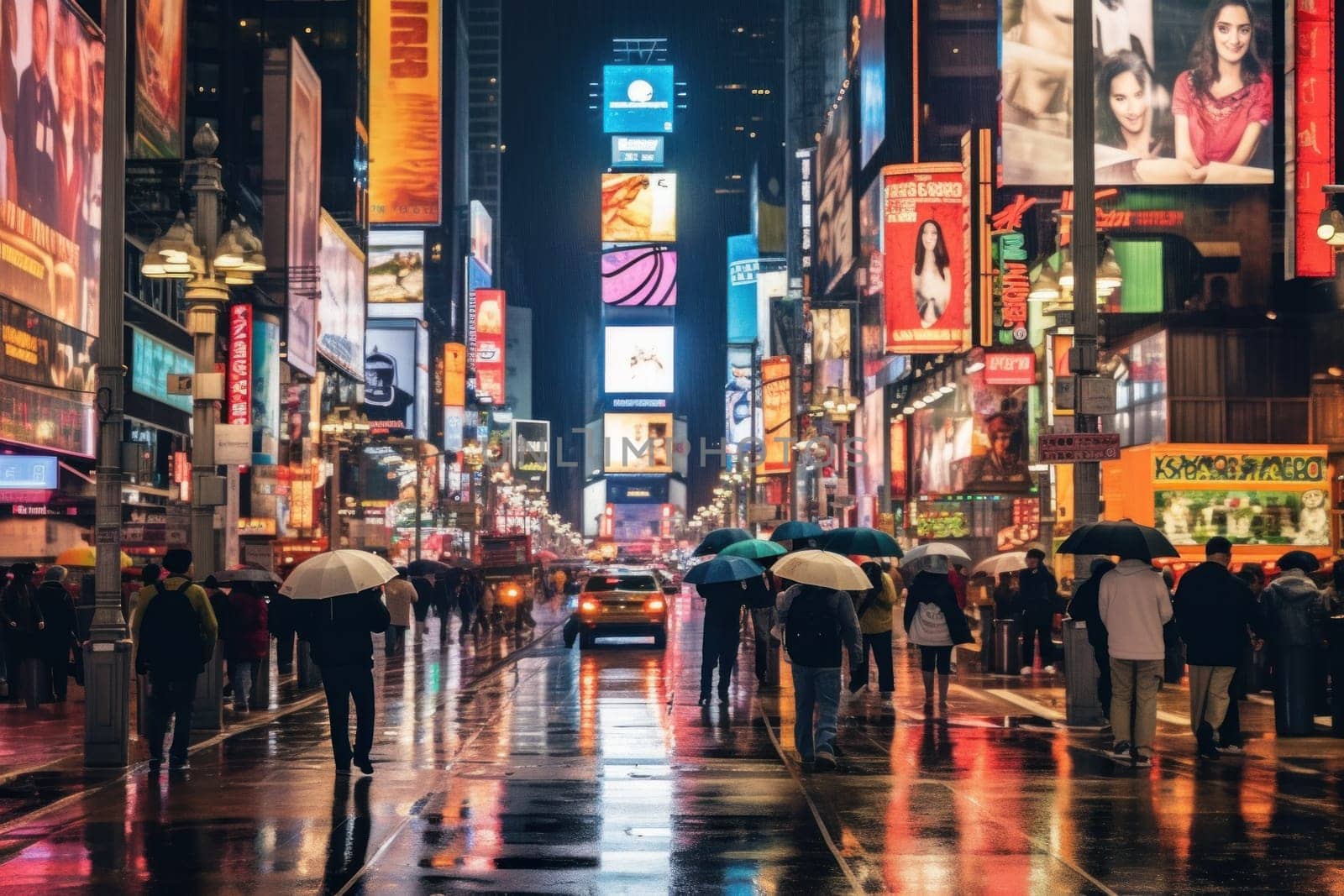 Photo of A lively street scene in Times Square.