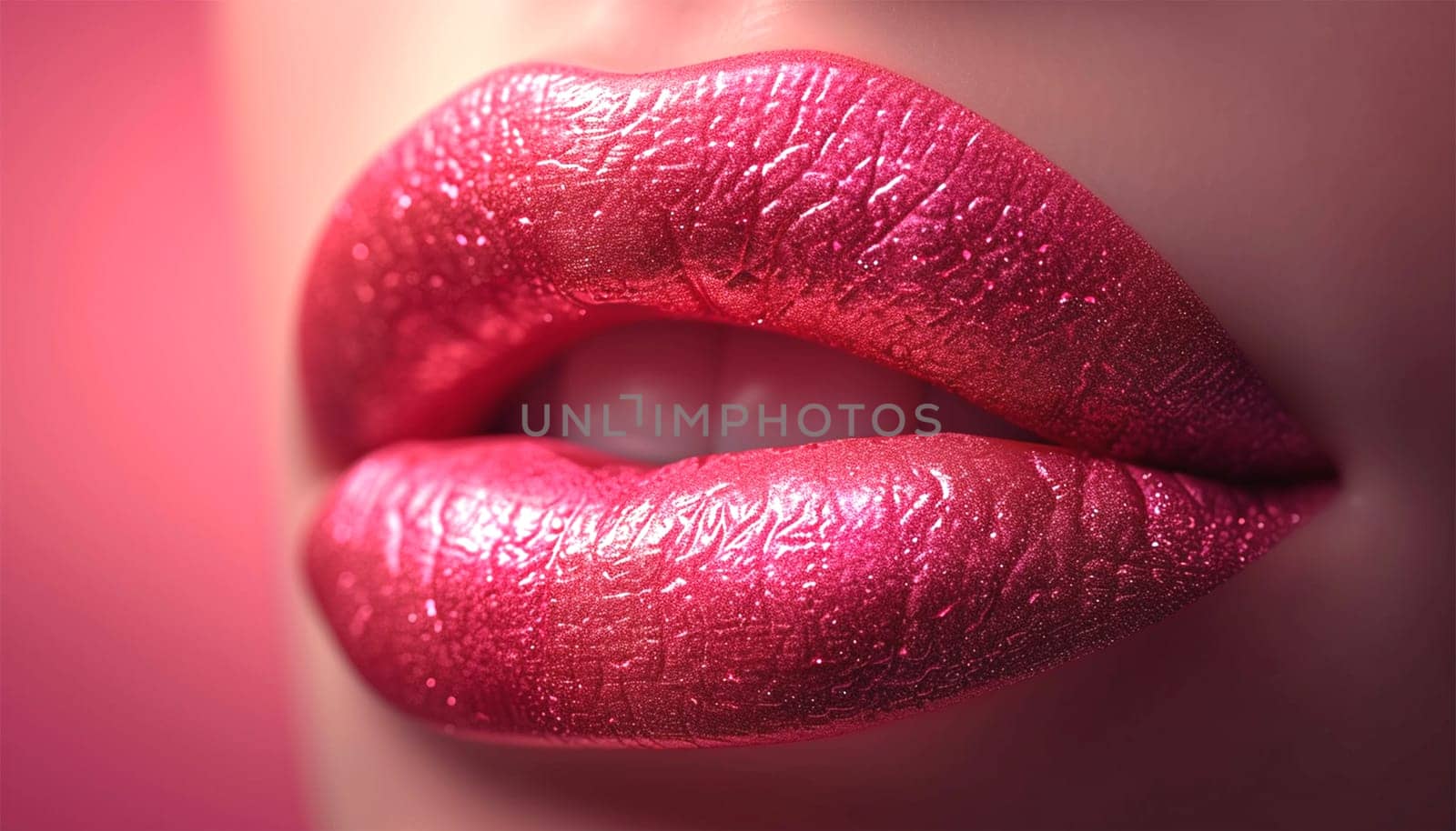 Beautiful lips Close-up. Makeup. Lip matte lipstick. Sexy lips. Part of face, young woman close up. perfect plump lips bodily lipstick. peach color of lipstick on large lips. Perfect makeup Copy space fashion beauty concept sexy