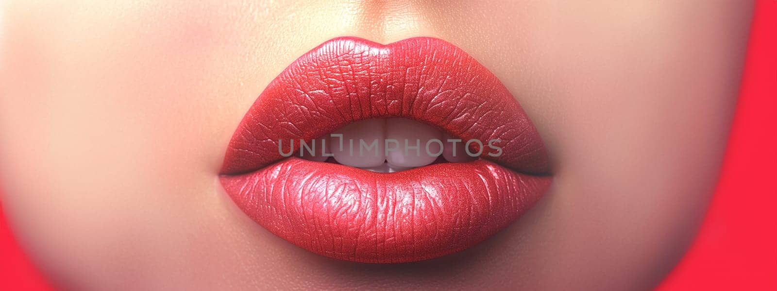 Beautiful lips Close-up. Makeup. Lip matte lipstick. Sexy lips. Part of face, young woman close up. perfect plump lips bodily lipstick. peach color of lipstick on large lips. Perfect makeup Copy space fashion beauty concept sexy