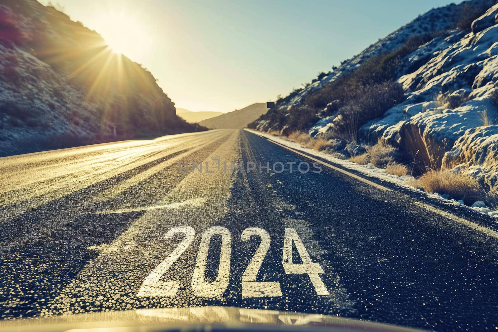 road to 2024, empty street with the new year 2024 written on the road.