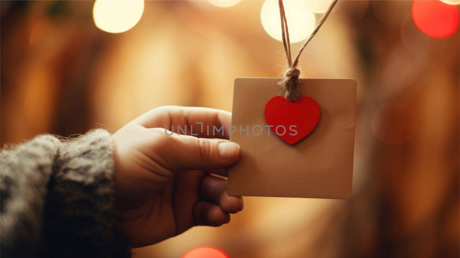 A hand holding a valentine gift tag, Romantic gift surprise, Valentines day, AI Generative.
