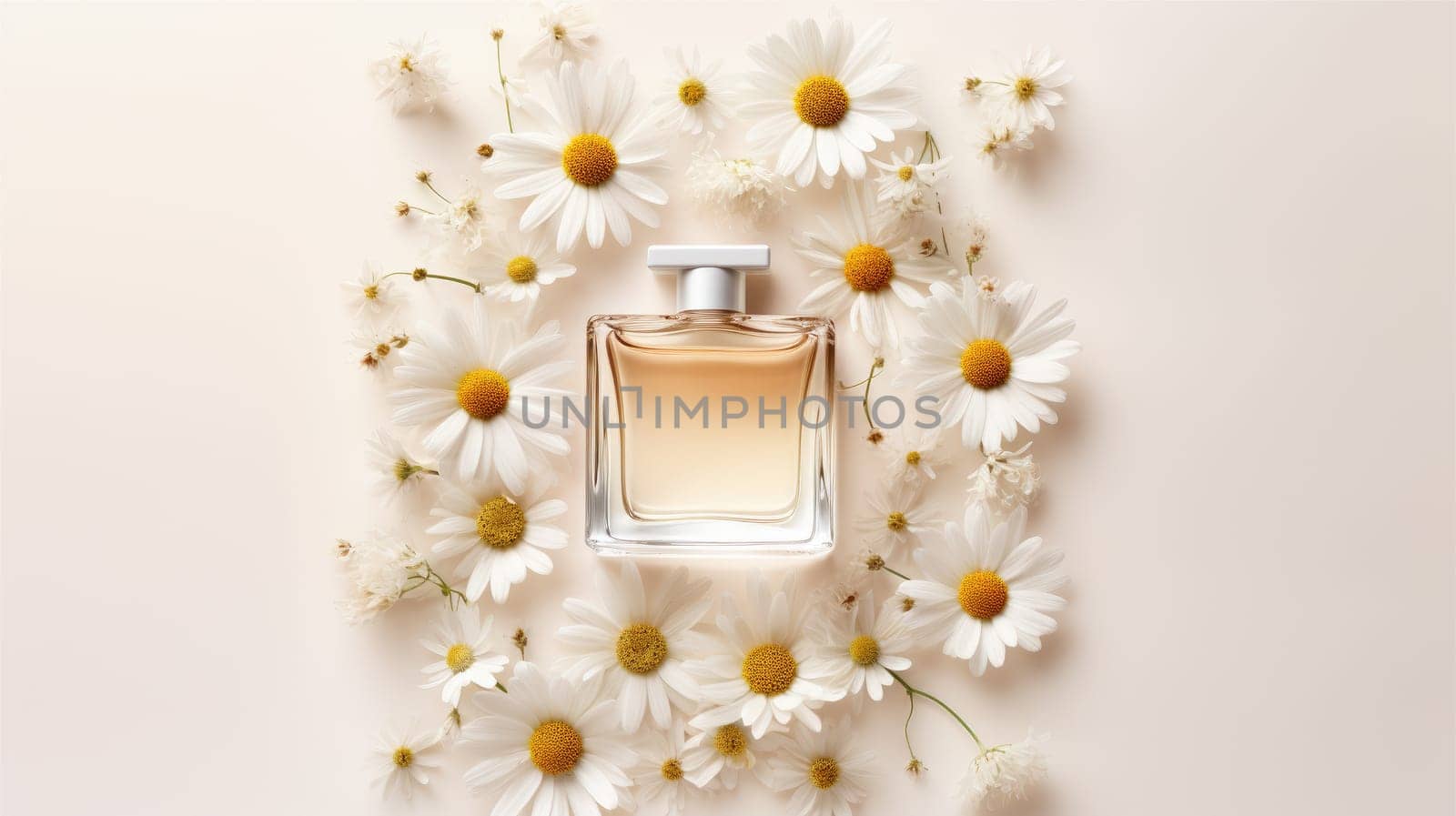 Mockup Perfume bottle with flower minimalism texture photography, Showcase Product, AI Generative by nijieimu