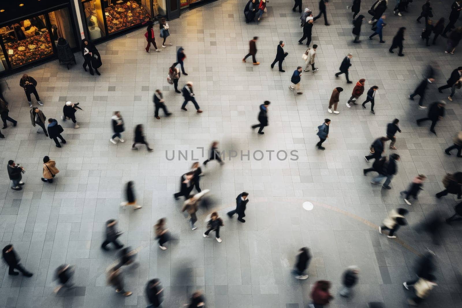 Photo From above view of Crown of people walking in motion blur.