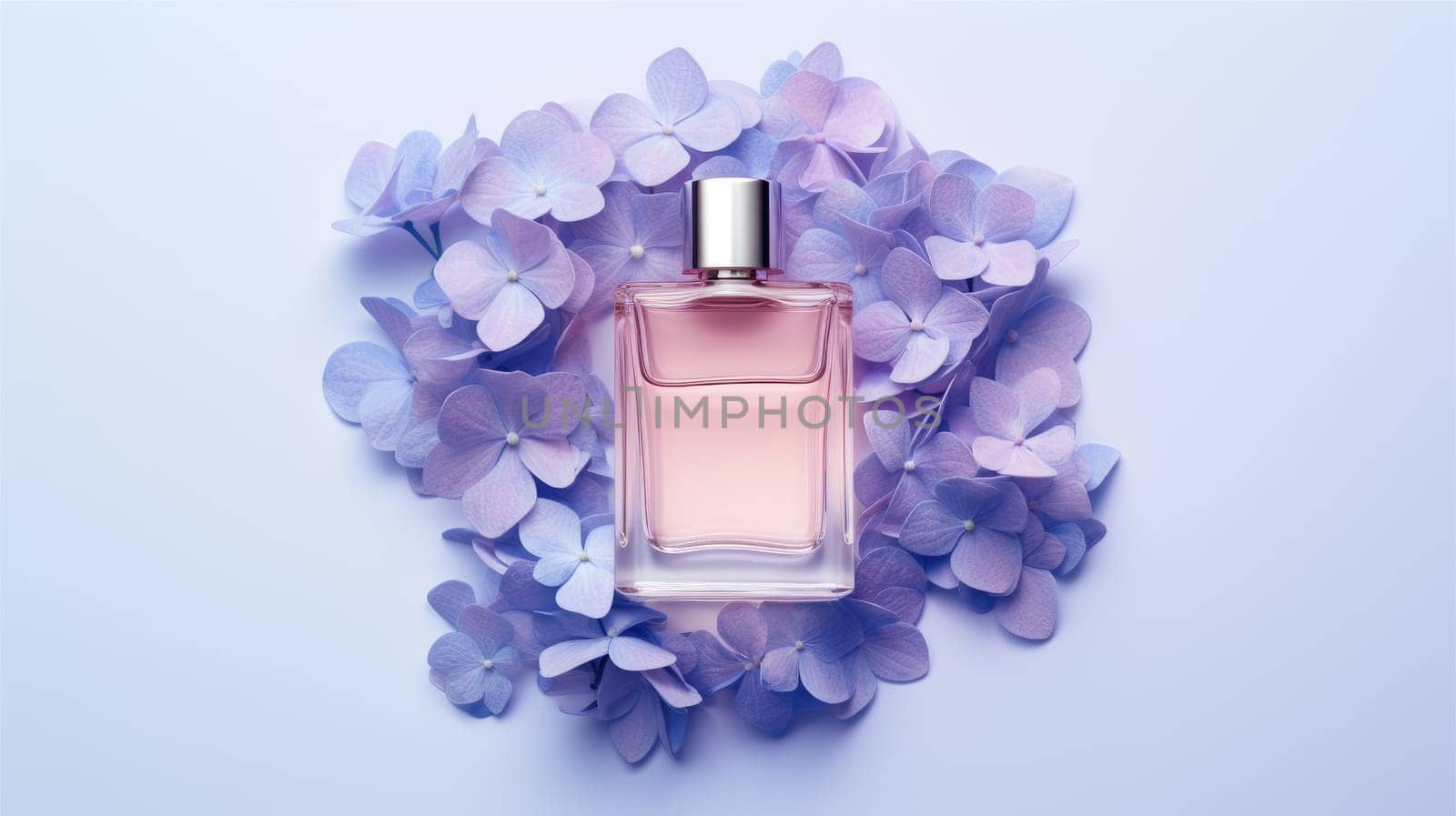 Mockup Perfume bottle with flower minimalism texture photography, Showcase Product, AI Generative.