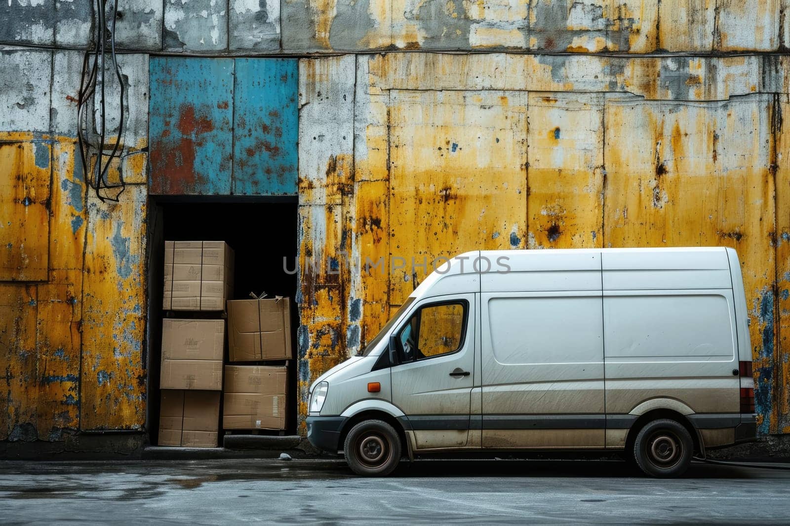 delivery van, commercial delivery vans with cardboard boxes, Logistics concept.