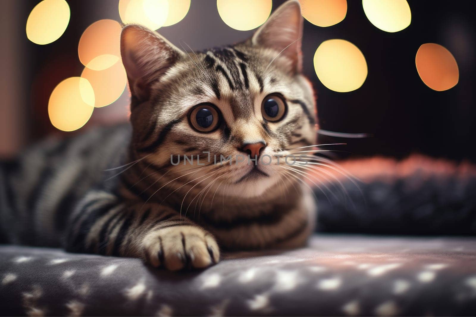 Portrait of a Cat, American Shorthair, Abstract blue bokeh, AI Generative.