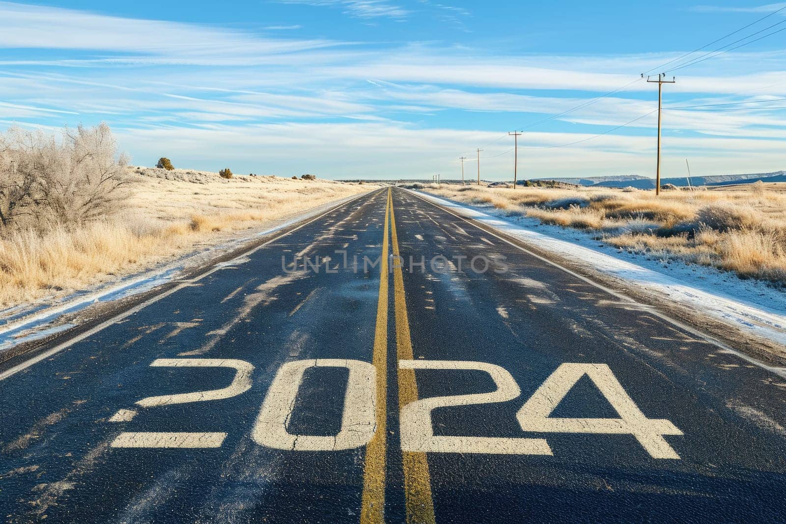 road to 2024, empty street with the new year 2024 written on the road.