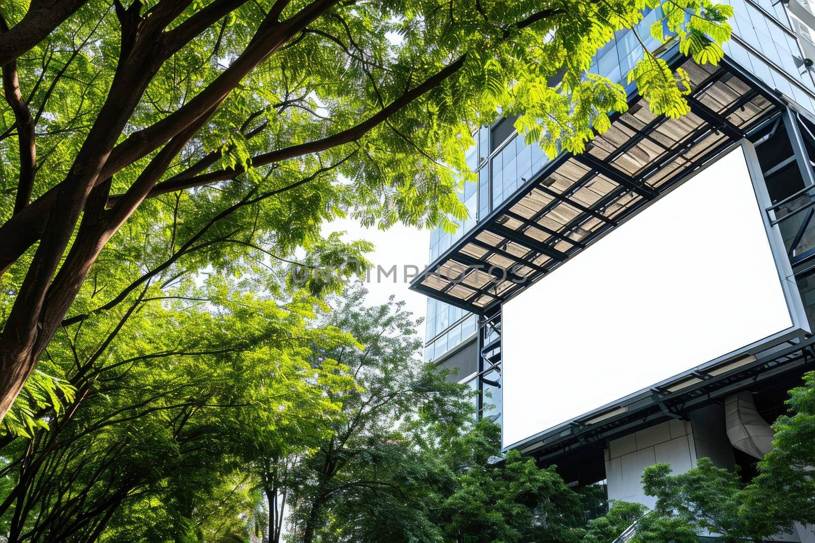 An empty huge poster mockup on the roof of a mall, blank mockup of an outdoor info banner.