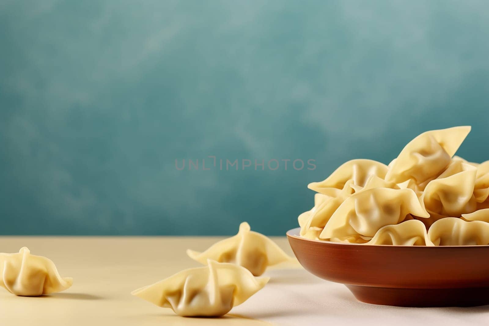 Arranged dumplings on dark background, ready to be cook