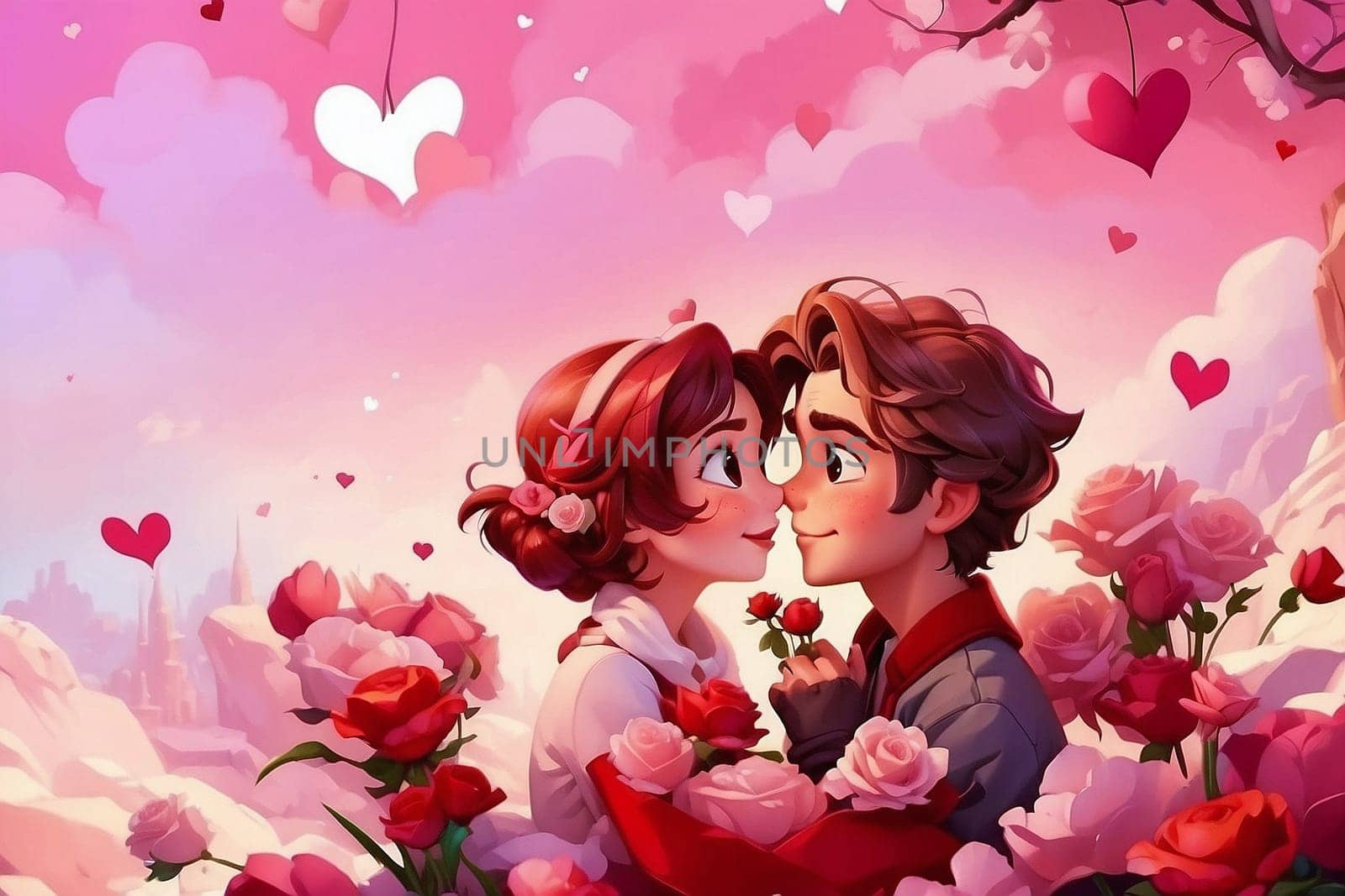 Anime couple romantic scene, Happy Valentines Day
