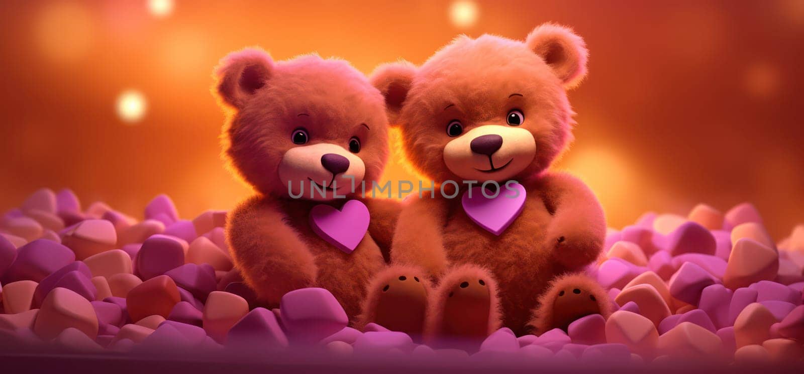 Cute Teddy Bear Love: Romantic Toy on Red Heart Background by Vichizh