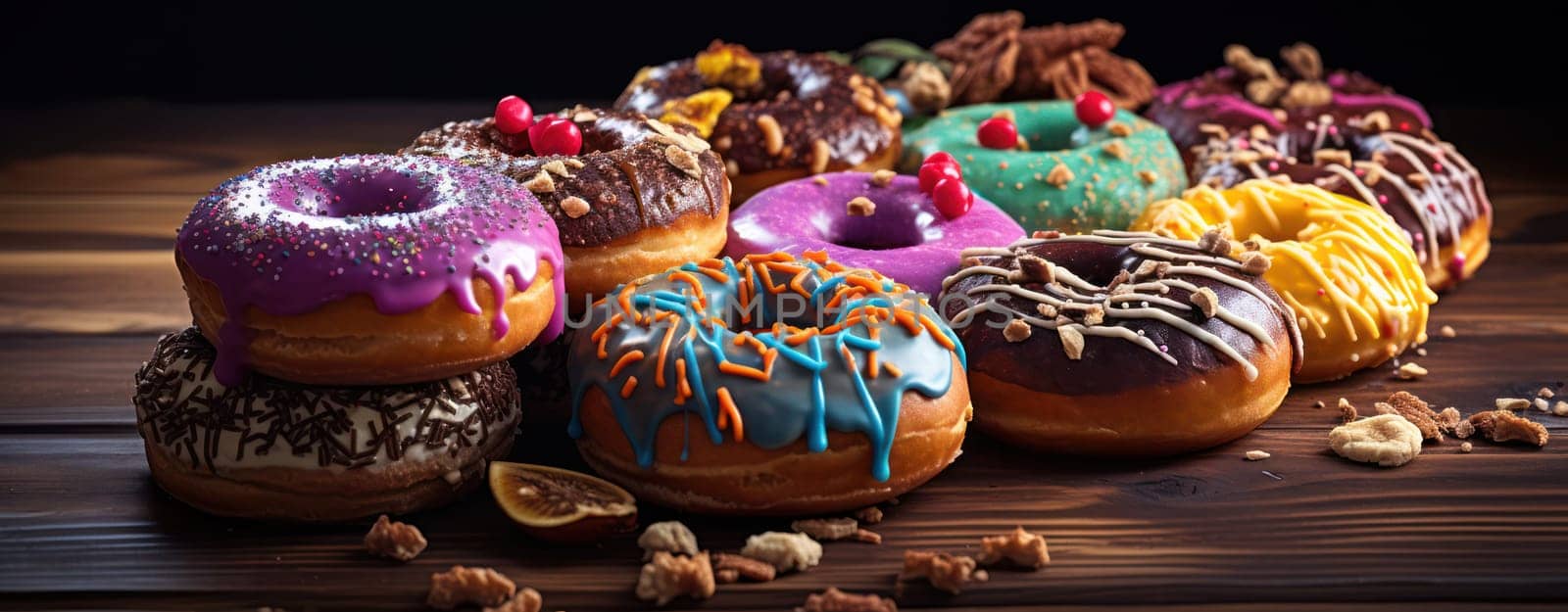 Delicious Chocolate Donut with Icing and Sprinkles on a White Table Background by Vichizh