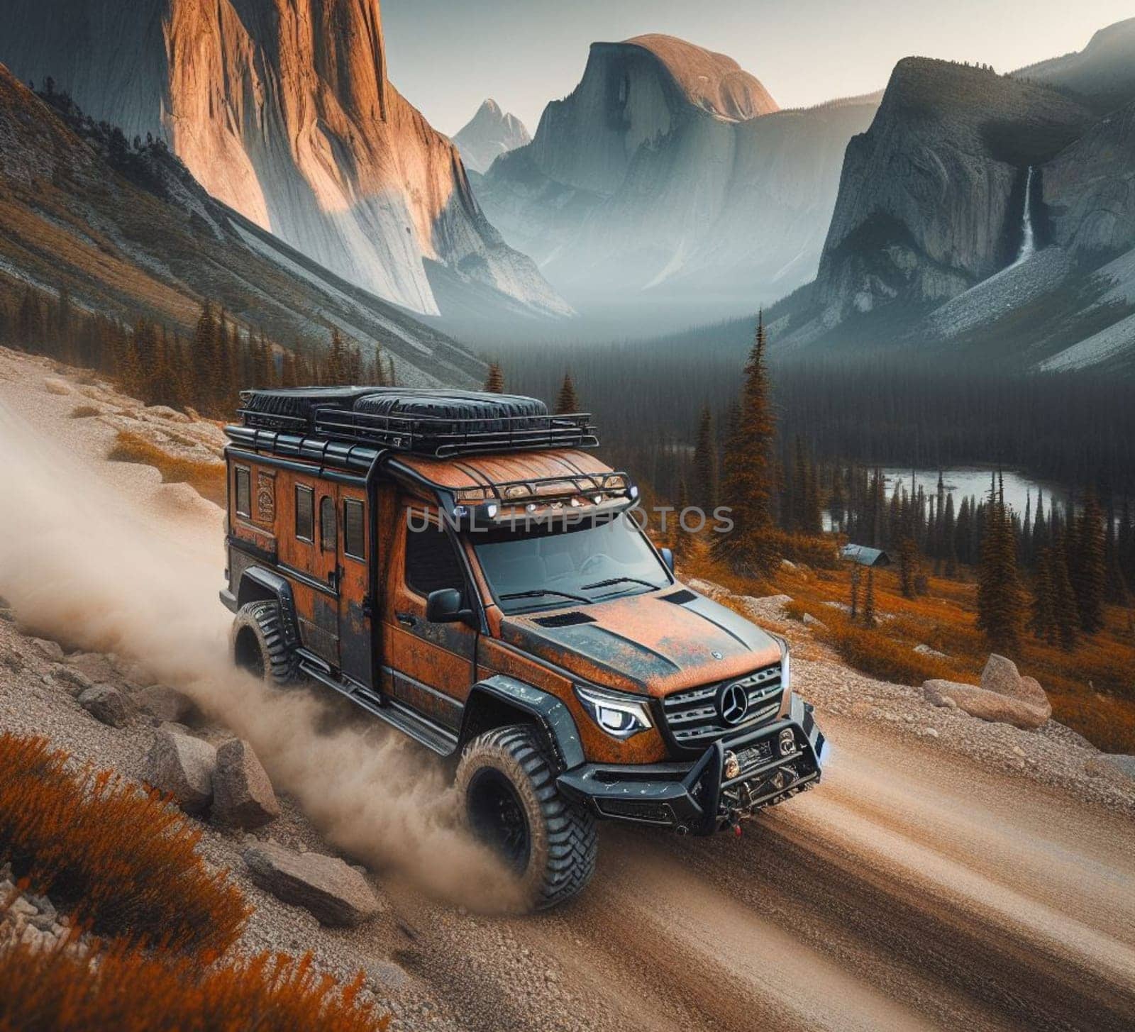 rusty dirt offroad 4x4 lifted vintage custom camper conversion jeep overlanding in mountain roads, nomadic lifestyle, adventure living, ai generated