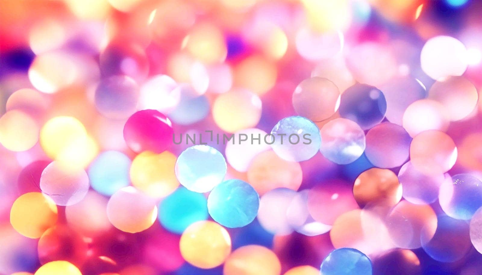 Defocused abstract bokeh background pastel colored, flare from lights, blurred round bokeh as holiday fon, celebration wallpaper. Glittering aesthetic textured pattern Purple,pink neon lights