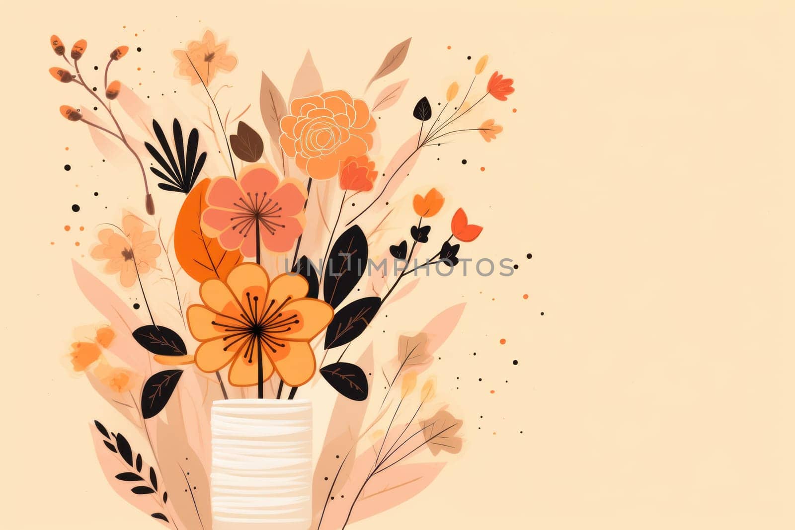 background with simple drawn flowers and fall things, Generative AI.