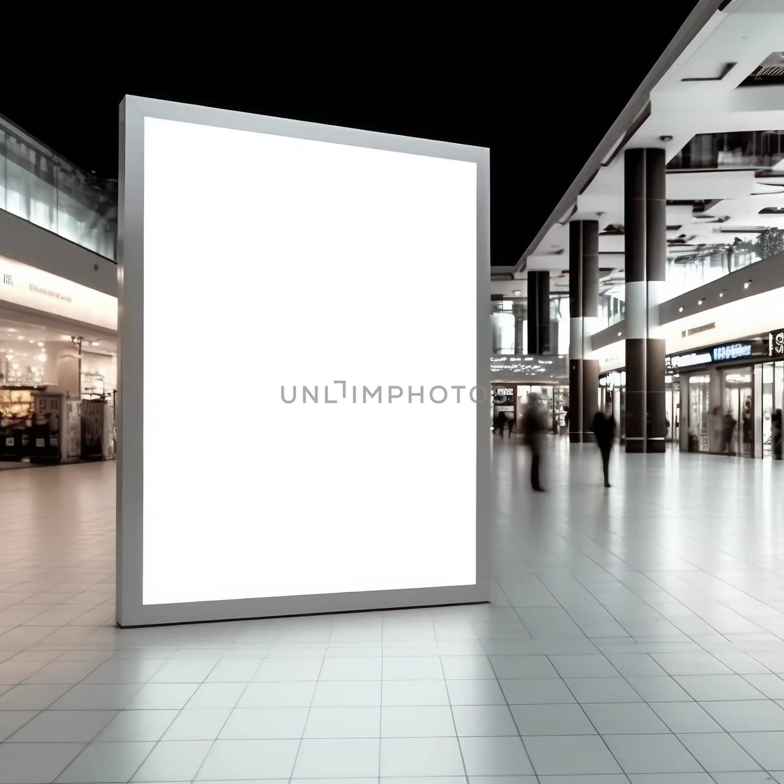 Blank billboard indoors outdoors, Generative AI.