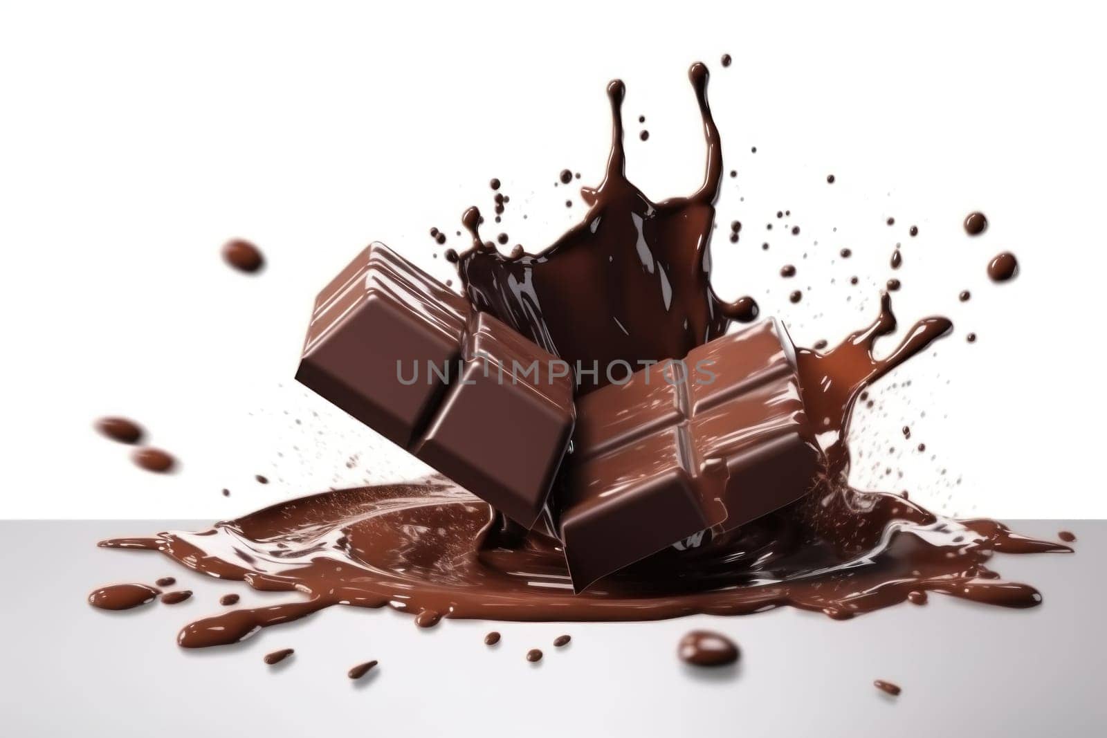 pieces of chocolate with chocolate splash.