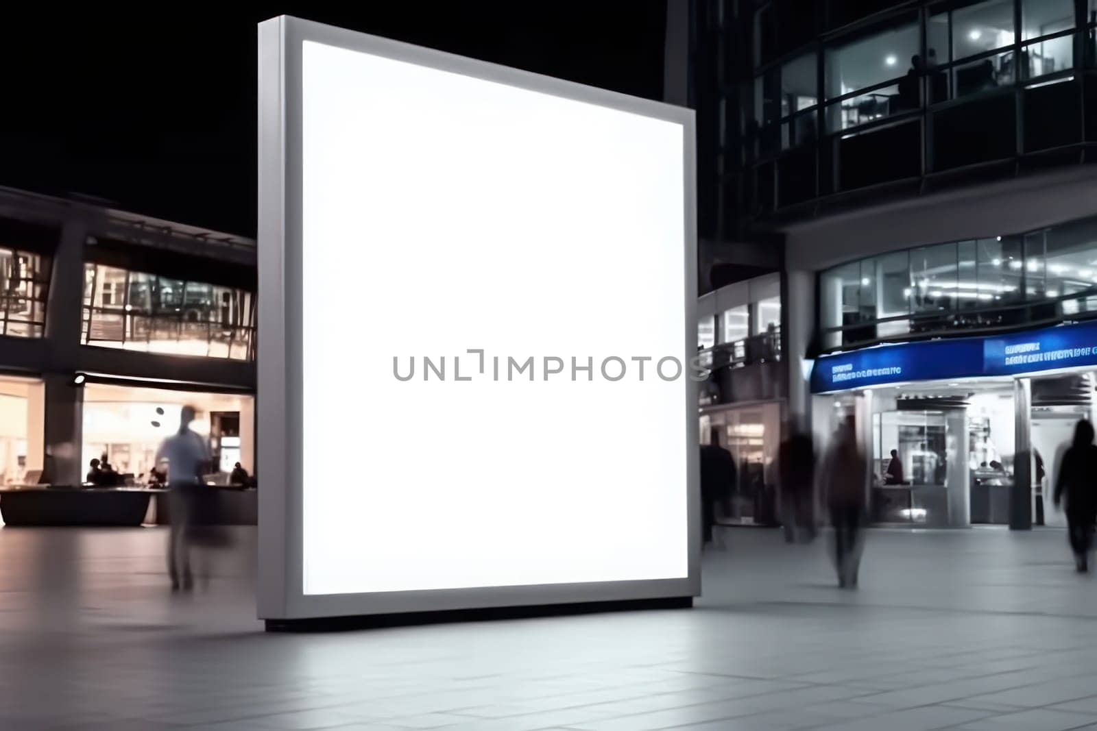 Blank billboard indoors outdoors, Generative AI.