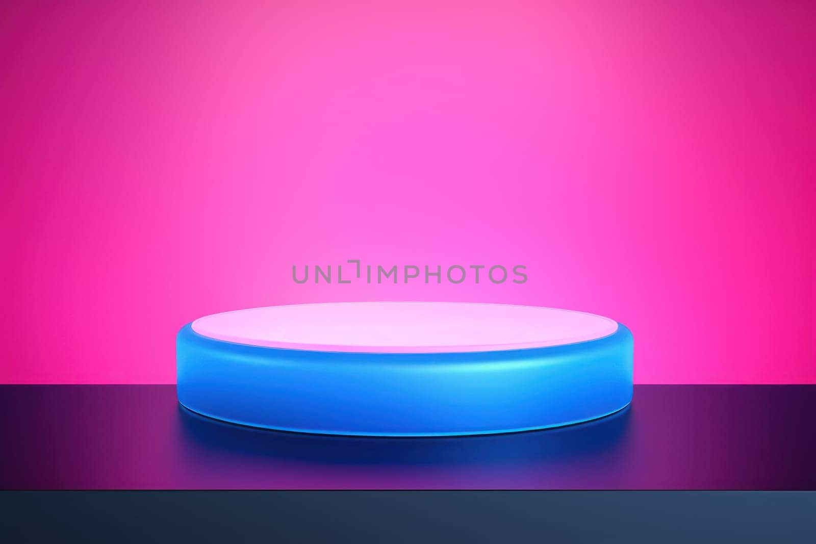 illustration of 3d rendering abstract podium neon circle tunneling lights for ecommerce signs retail by nijieimu