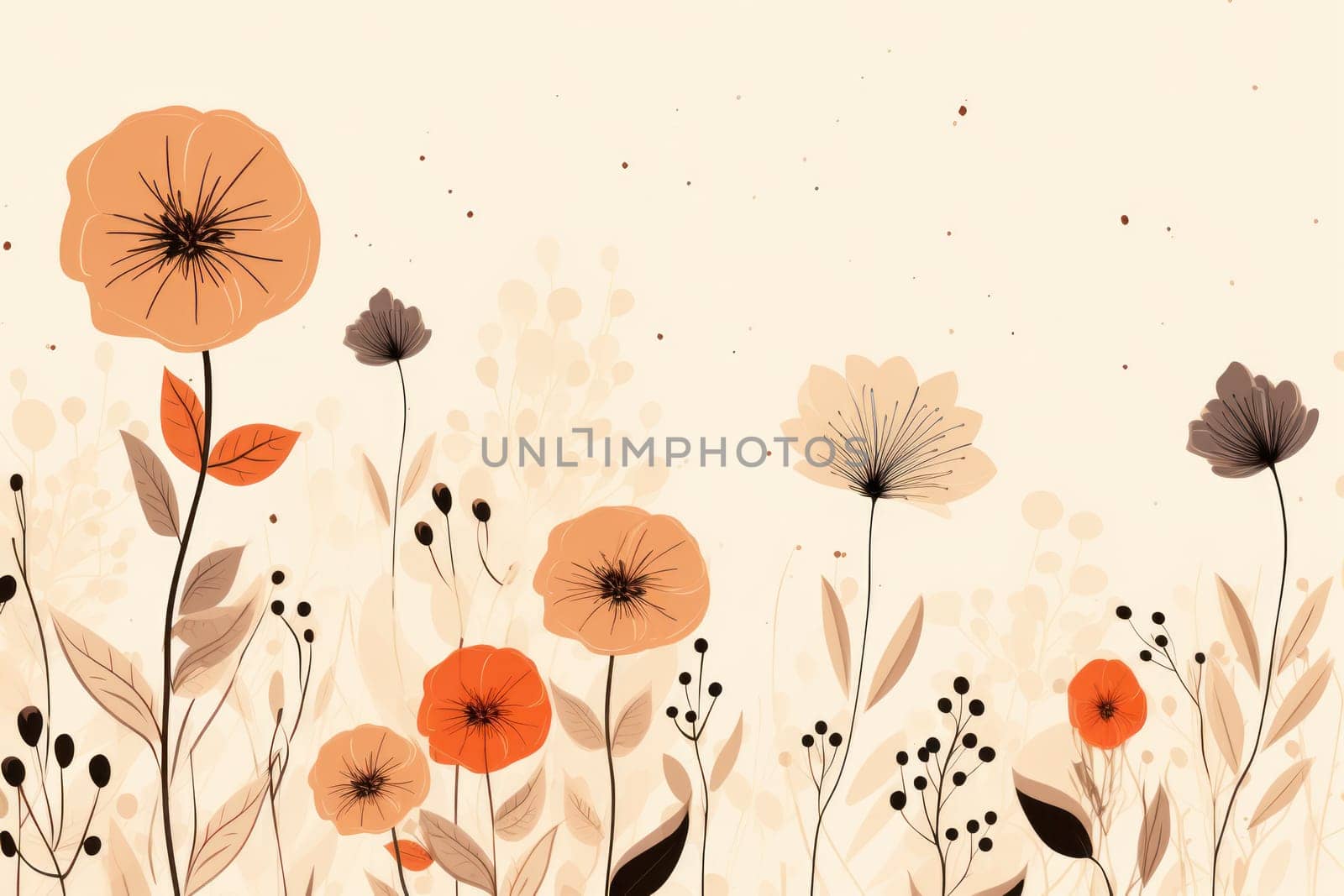 background with simple drawn flowers and fall things, Generative AI.